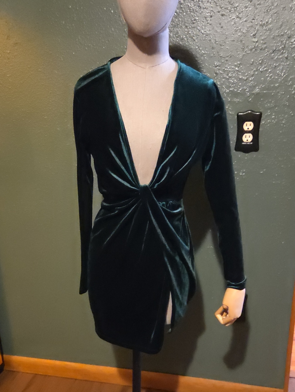 Emerald Stretch Velvet Mini Dress